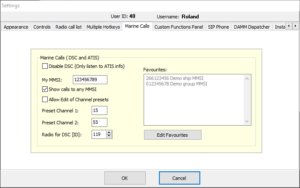 SoftRadio settings for Marine Calls