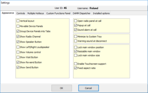 The Settings menu in SoftRadio