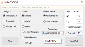 Menu for entering a DSC call