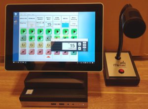 Small HP computer with 10" touch screen and Table top microphone