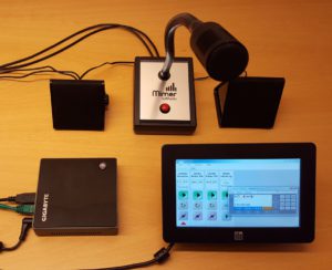 Small PC with small touch screen and Table top microphone