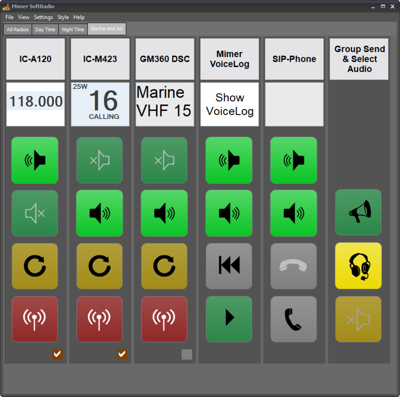 SoftRadio with the Custom Functions Panel activated plus VoiceLog and Phone