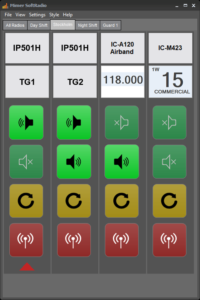SoftRadio showing two LTE-Radios on different talk groups together with an Airband Radio and a Marine Radio