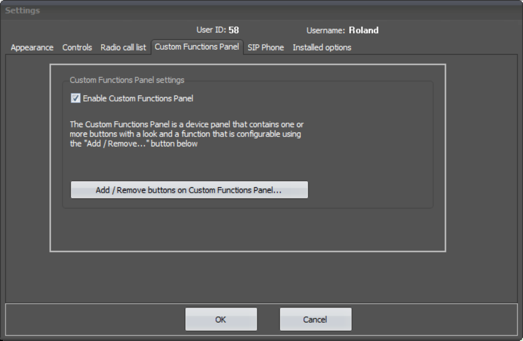 SoftRadio Settings - Custom Functions Panel