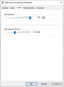 Microphone levels setting in Windows
