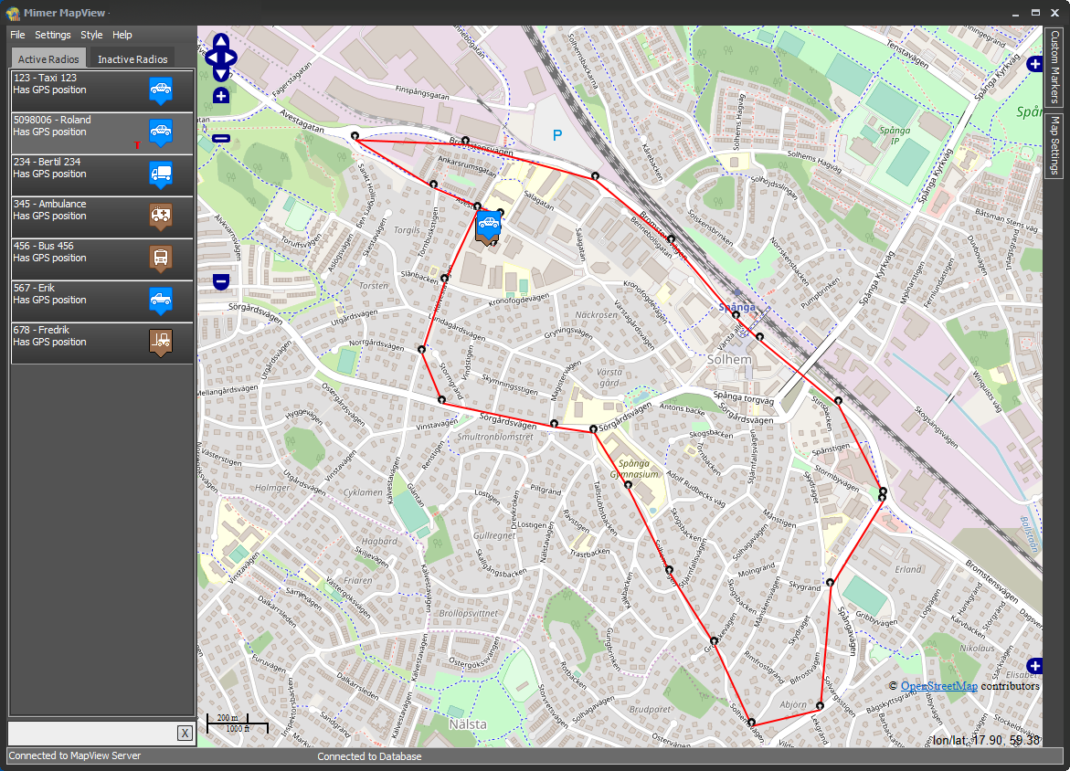MapView showing a radio trace