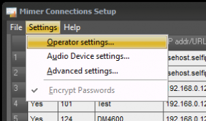 Connections Setup - Operator Settings