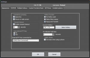 Mimer SoftRadio Settings - Controls