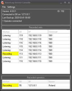VoiceLog server console window