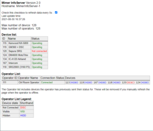 InfoServer status window