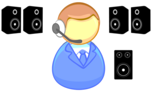 Operator with four sourounding speakers, monitor speaker and headset